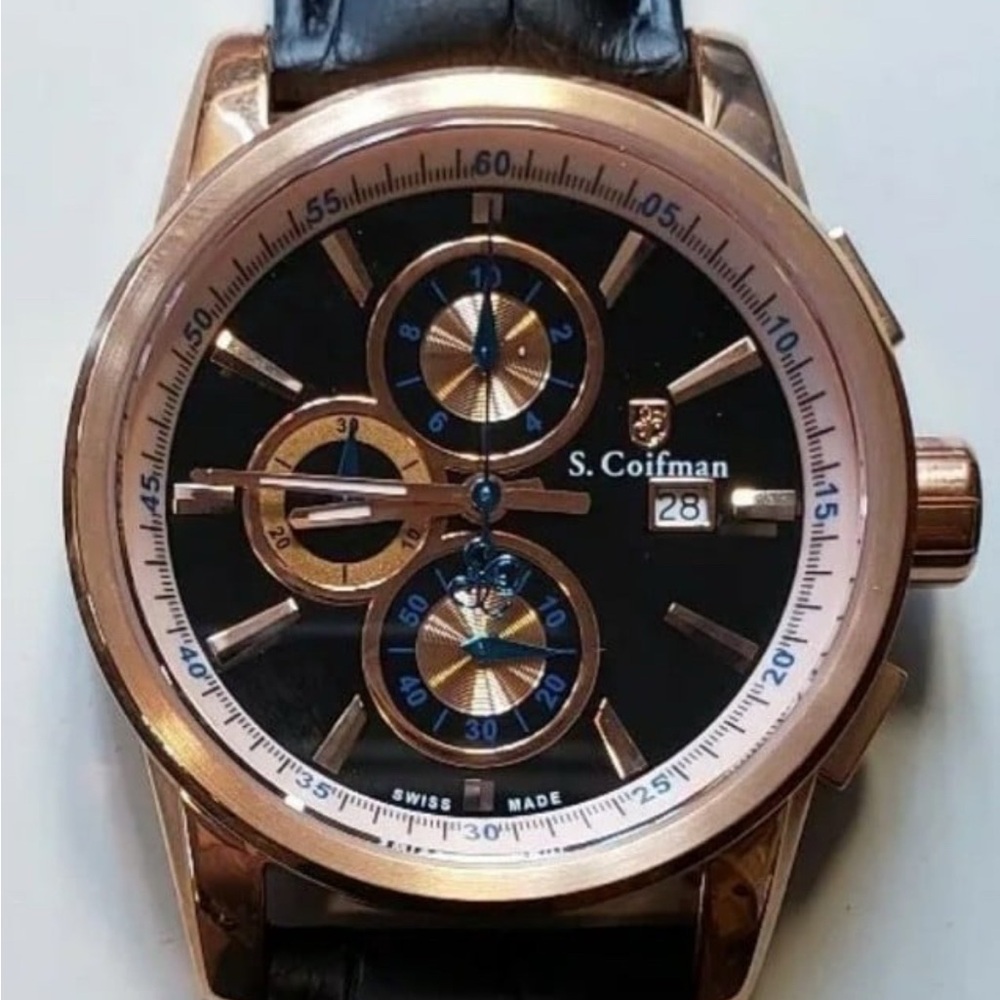 S. Coifman Rose Gold and Black Chronograph Watch